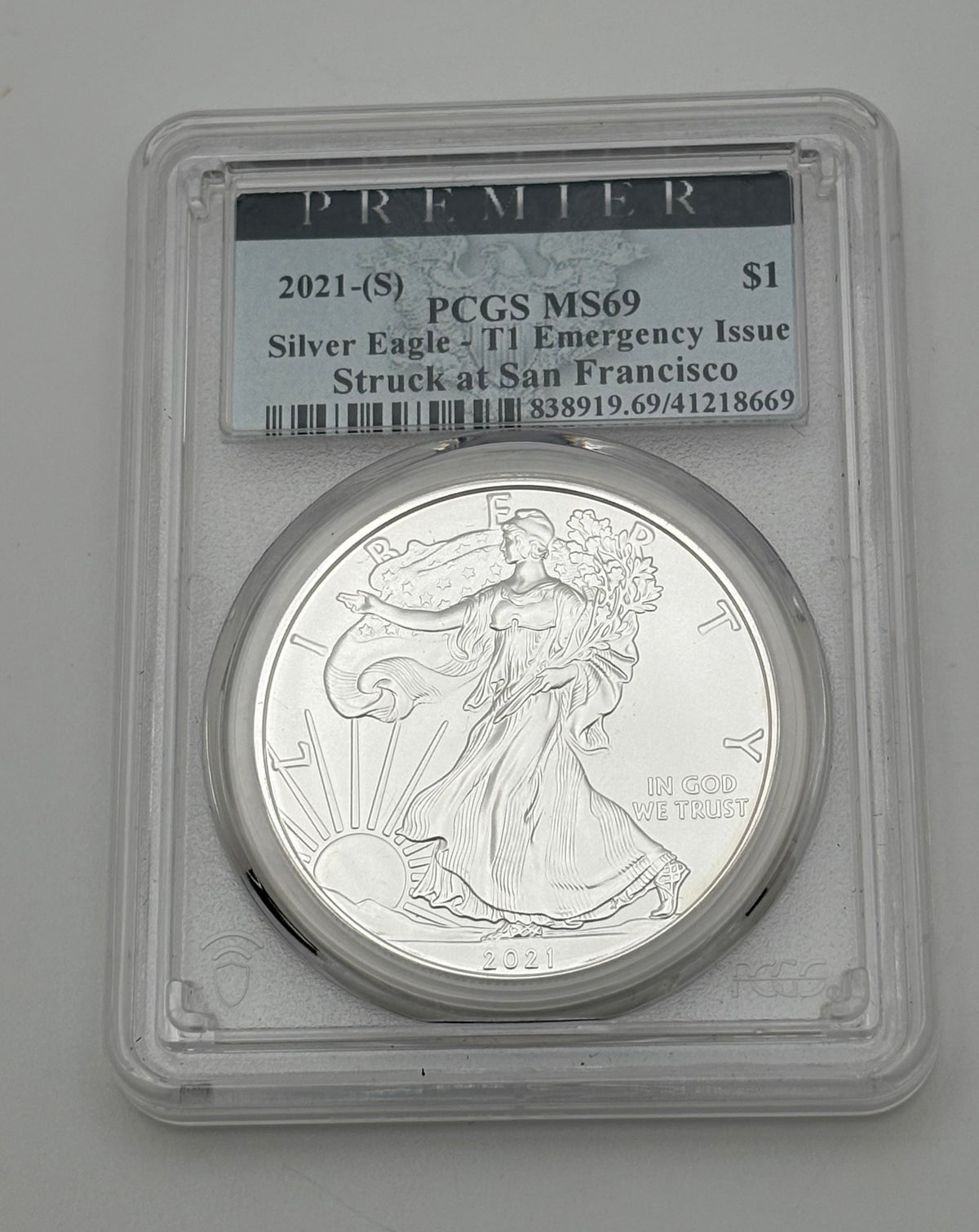 2021-S $1 Silver Eagle Type 1 Emergency Issue MS69