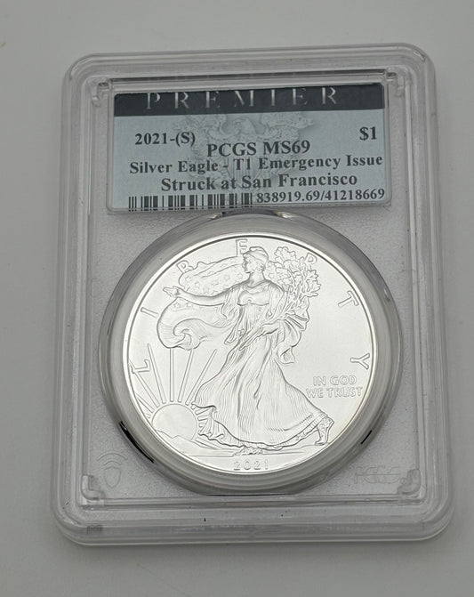 2021-S $1 Silver Eagle Type 1 Emergency Issue MS69